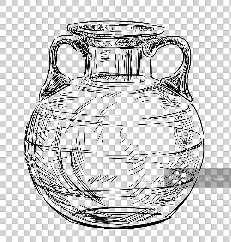 单个复古透明玻璃花瓶素描图片素材