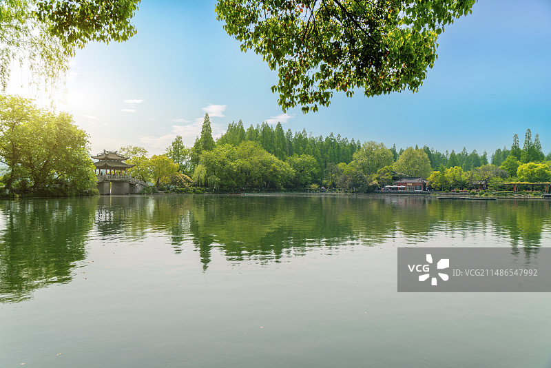 杭州西湖玉带桥园林景观图片素材
