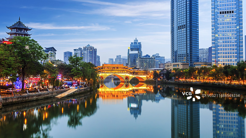 成都安顺廊桥夜景图片素材