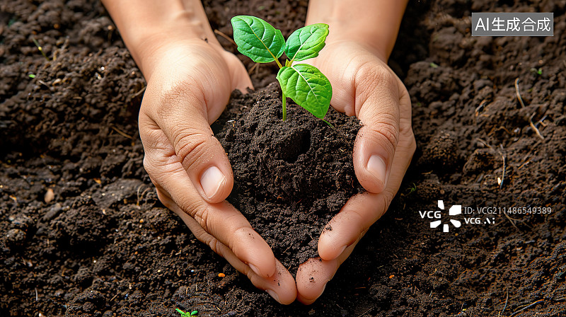 【AI数字艺术】在土壤中种植树苗的人的裁剪图像图片素材