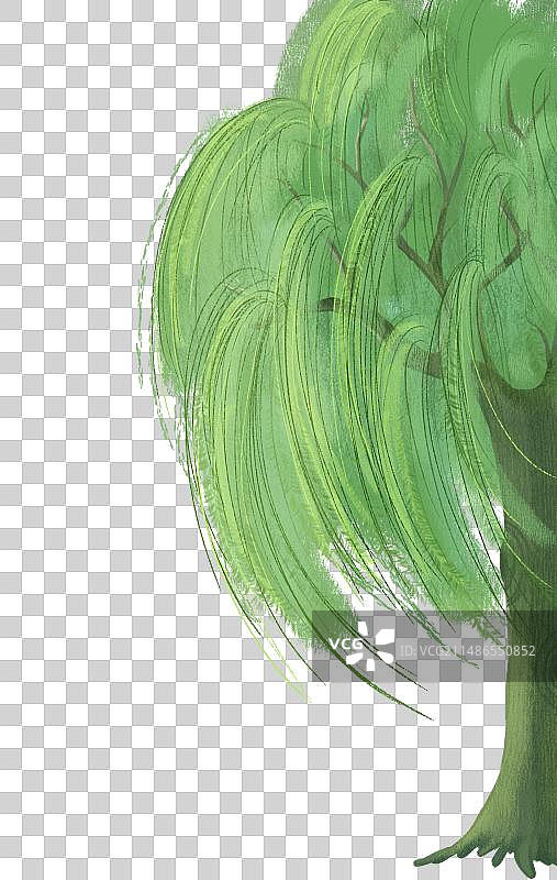 春天翠绿柳树肌理插画手绘免抠元素图片素材