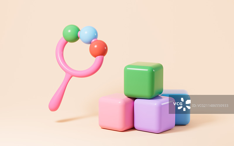 卡通儿童积木方块益智玩具3D渲染图片素材