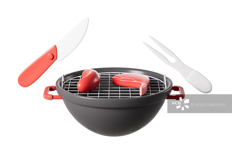 卡通烧烤工具及肉类模型3D渲染图片素材