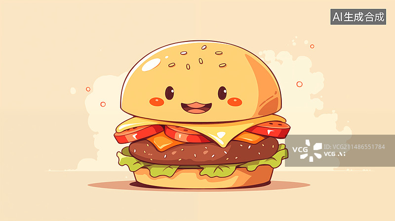 【AI数字艺术】手绘卡通可爱美味的汉堡包插画图片素材