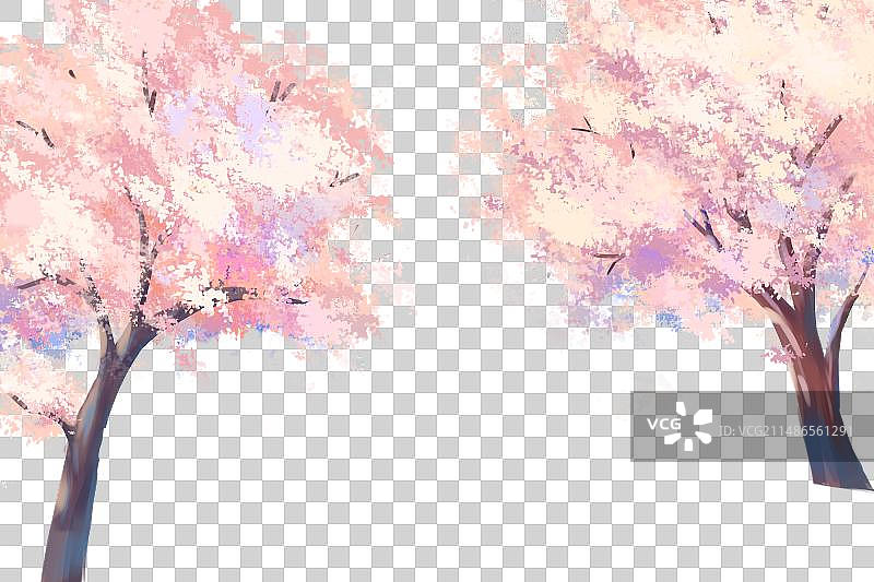 手绘春季樱花树免抠元素图片素材