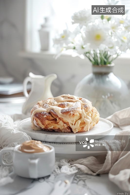 【AI数字艺术】桌上盘子里的煎饼特写镜头图片素材