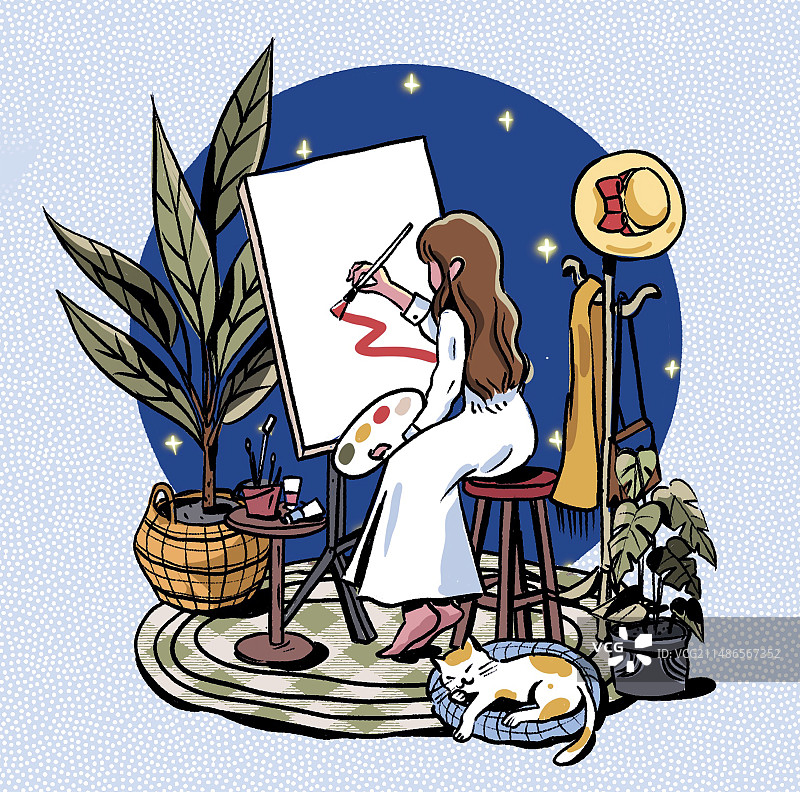 房间里安静画画的少女图片素材