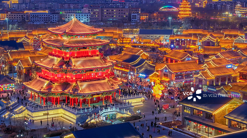 沧州市南川楼文化街区夜景航拍图片素材