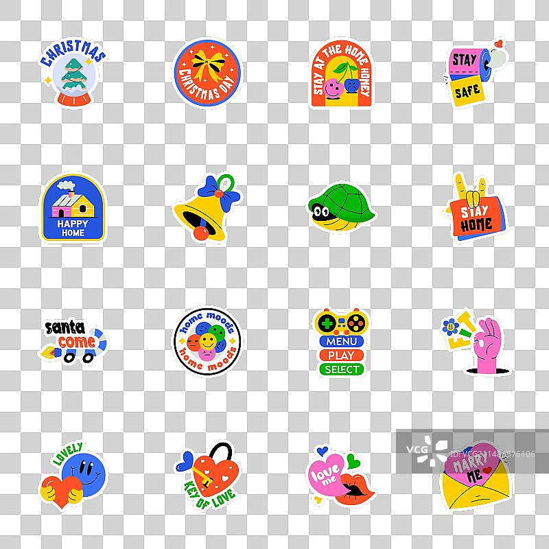 可爱卡通字母扁平风格贴纸图片素材