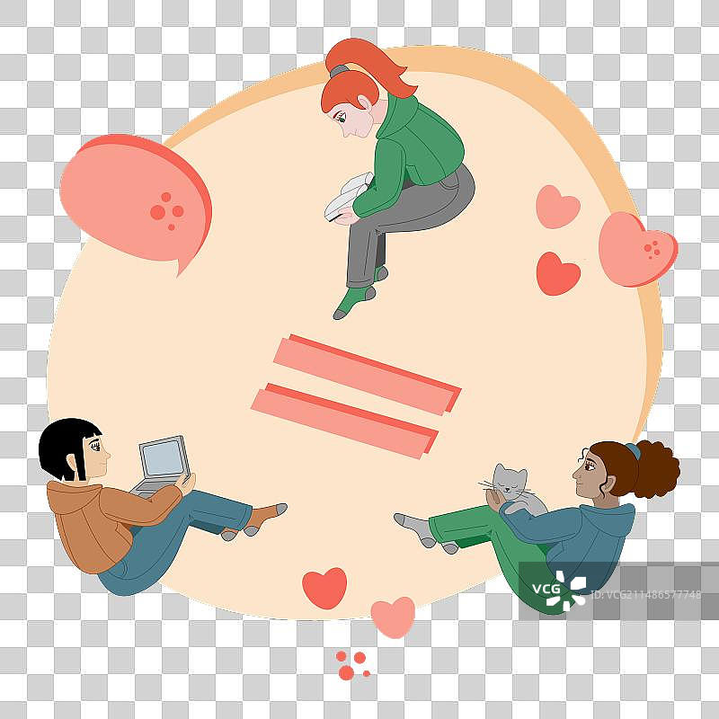 带有三个不同种族女孩的方形卡片图片素材