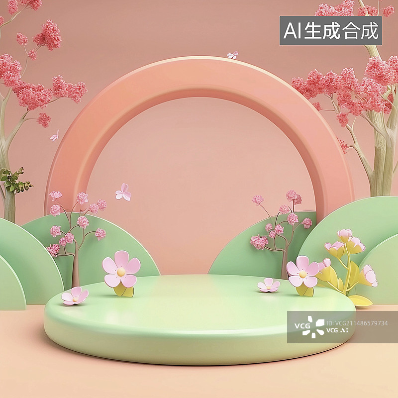 【AI数字艺术】春天清新绿色展台图片素材