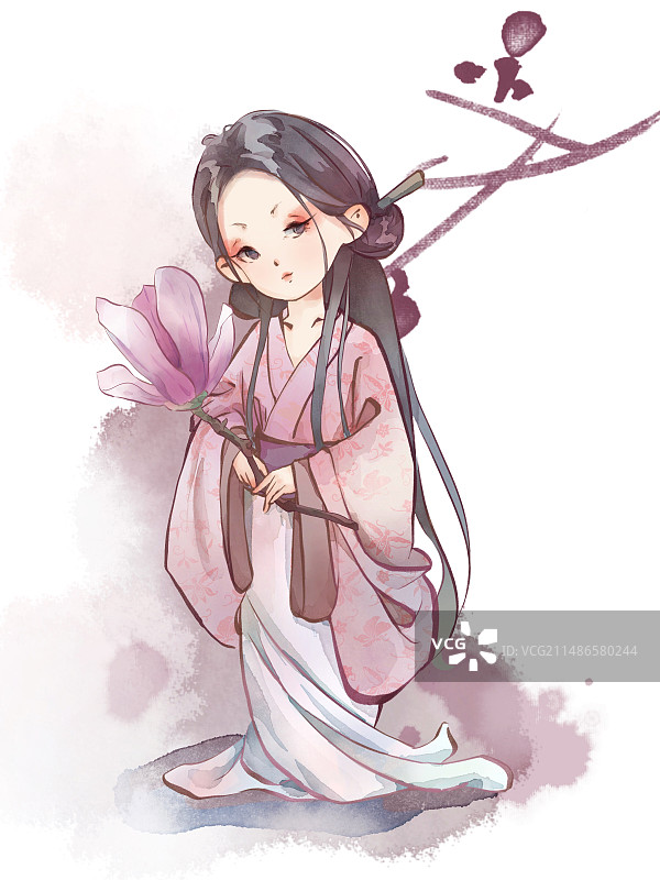 玉兰花拟人Q版图片素材