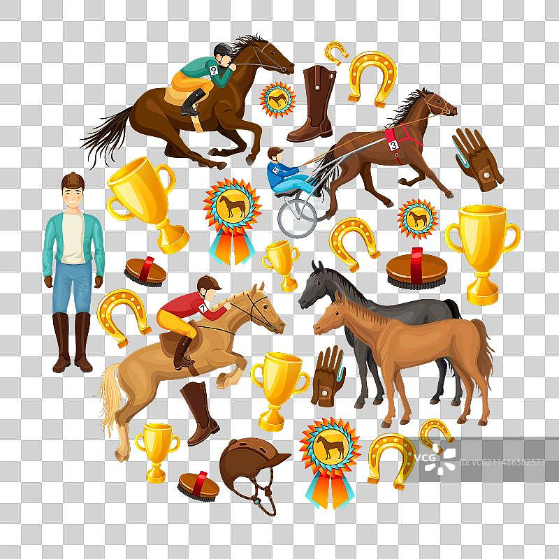 马术卡通圆形构图图片素材