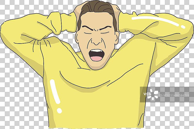 愤怒的男人男性沮丧触摸头发头部图片素材