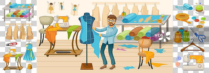 彩色缝纫元素组合图片素材