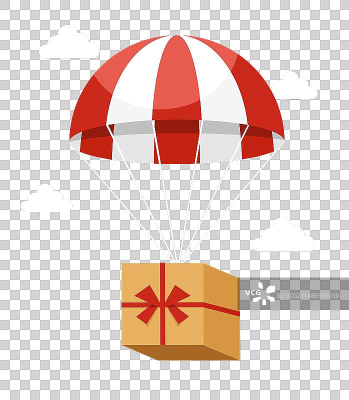 红白色降落伞运送快递盒图片素材