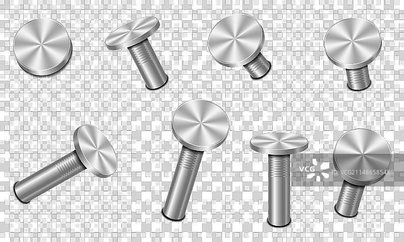 钉入墙壁的3D铁钉套装图片素材