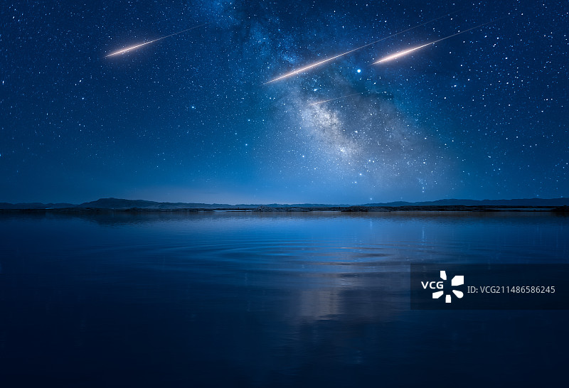 蓝色星空，水面星空，星空背景图，留白，科技发光背景图图片素材