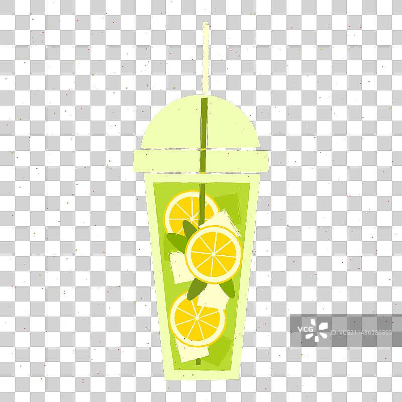 柠檬薄荷冰块软饮绿色鸡尾酒图片素材