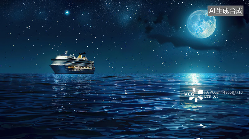 【AI数字艺术】星空下的游艇和船图片素材
