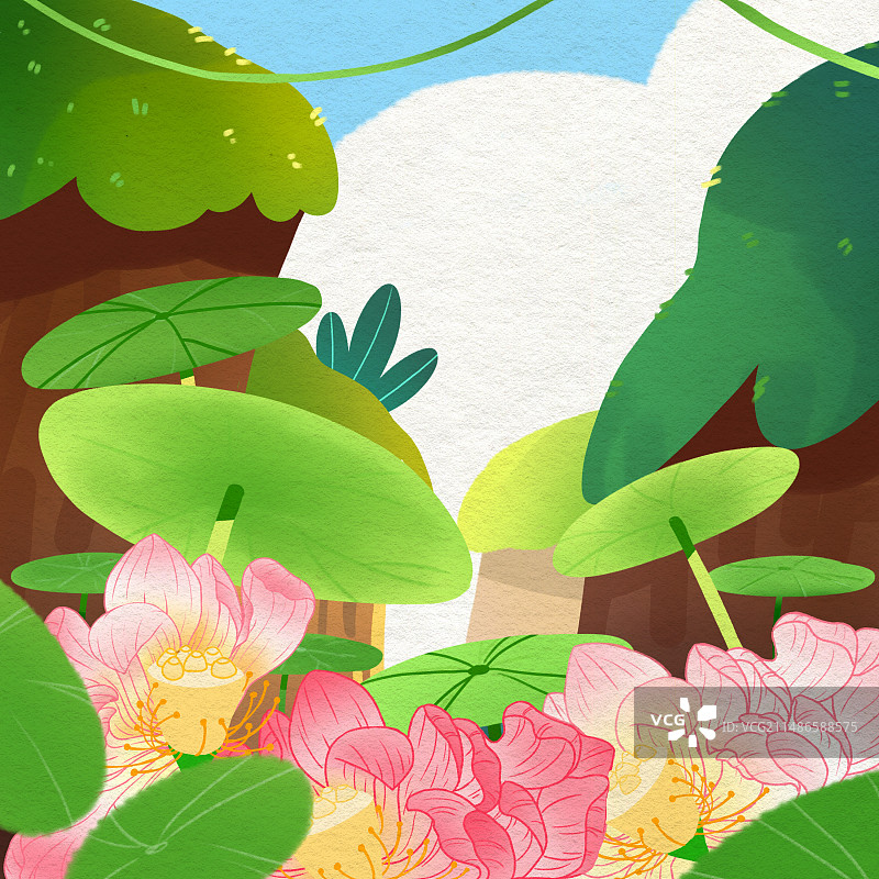 治愈系平面肌理花卉草丛花朵树木插画图片素材