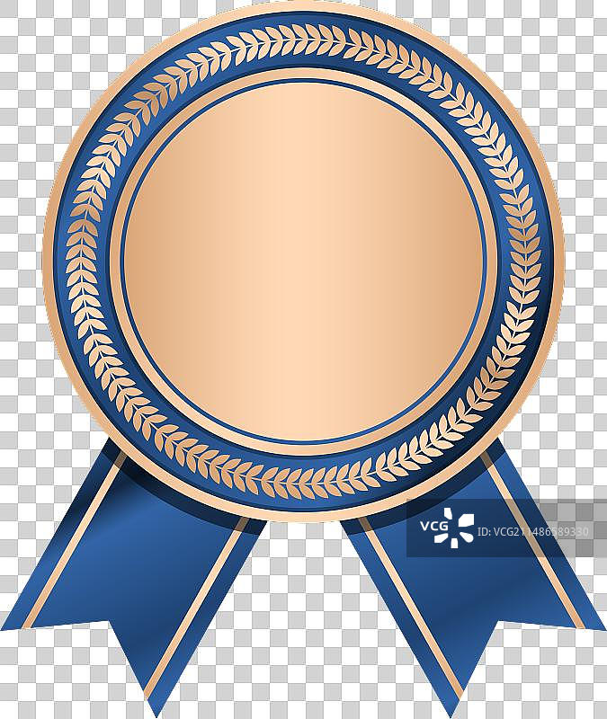 带蓝色丝带的青铜奖章图片素材