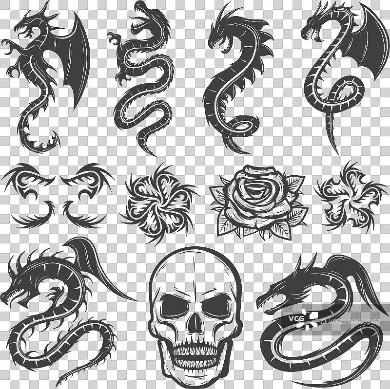 复古单色纹身图案合集图片素材