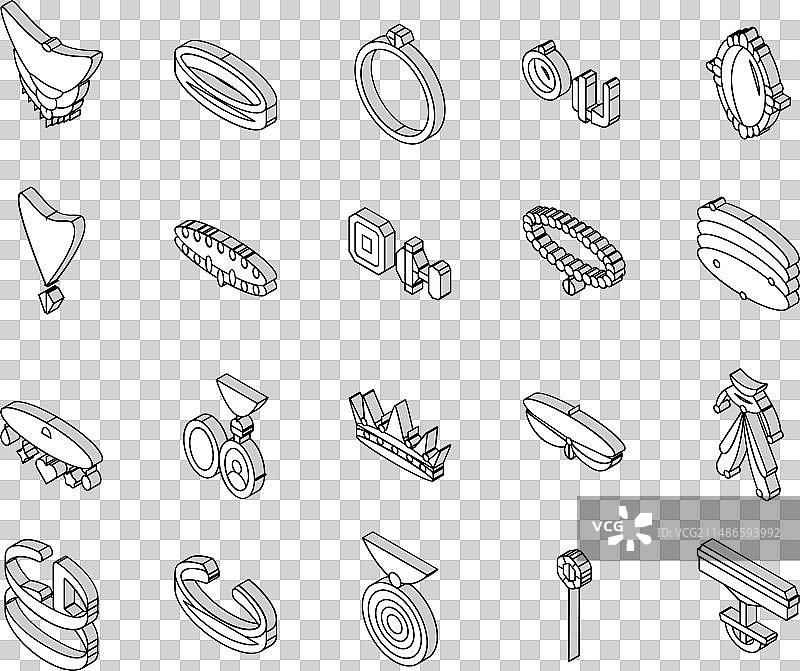 珠宝戒指黄金项链2.5D图标集图片素材