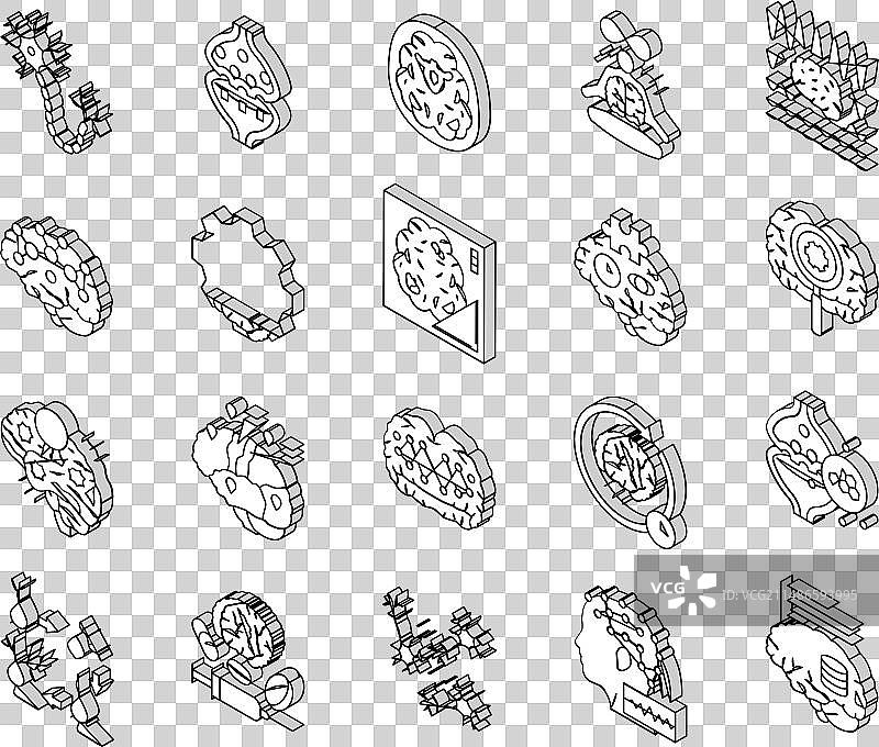 神经科学脑神经学2.5D图标合集图片素材