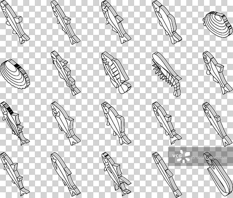 商业捕鱼水产养殖2.5D图标集图片素材