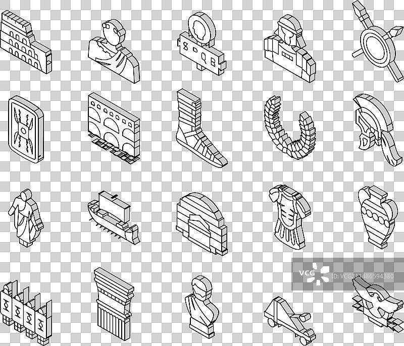 古罗马古董历史2.5D图标集图片素材