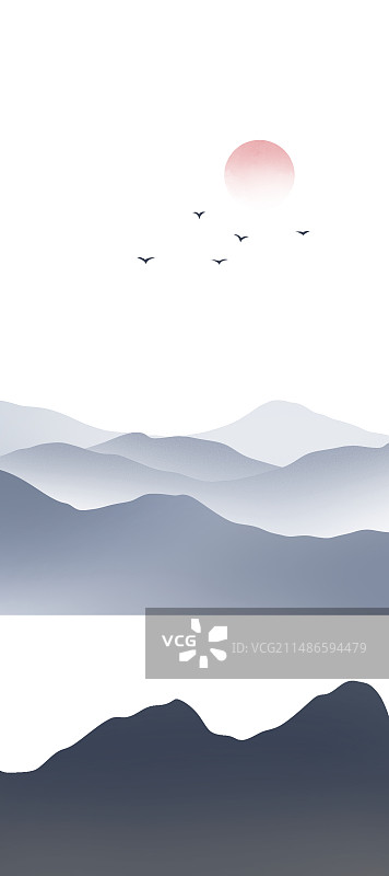 新中式水墨山水风景插画图片素材