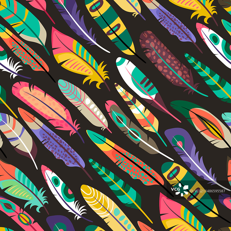 彩色无缝羽毛图案图片素材