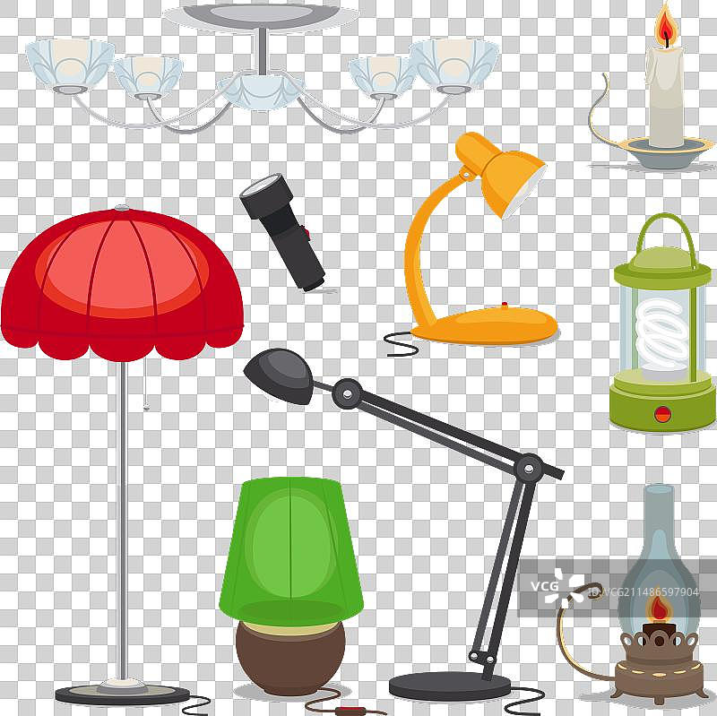 灯具和照明：吊灯、手电筒、蜡烛图片素材