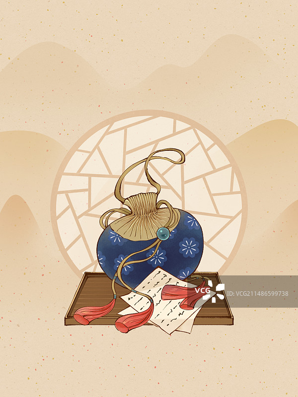 手绘中国风新中式风格中药材香薰香包香囊插画素材图片素材