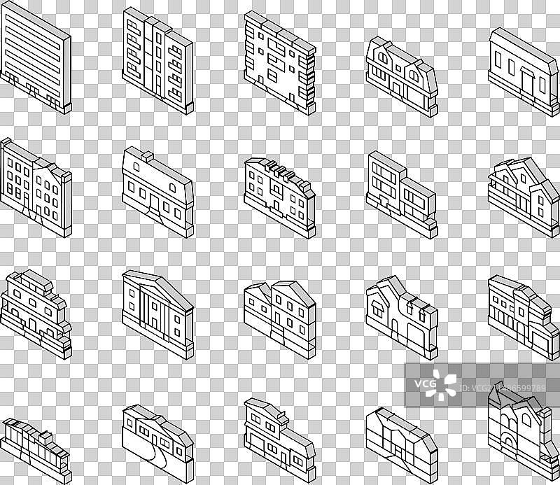 房屋建筑外观2.5D图标合集图片素材