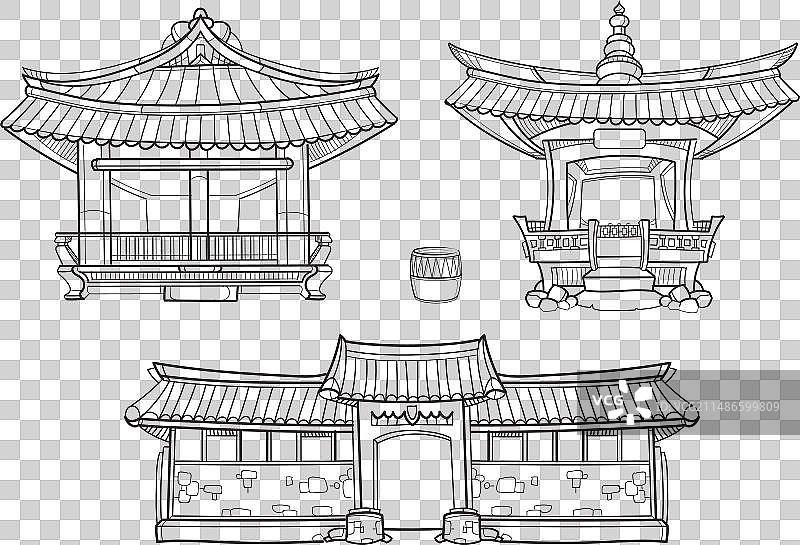 韩屋韩国传统建筑轮廓图片素材