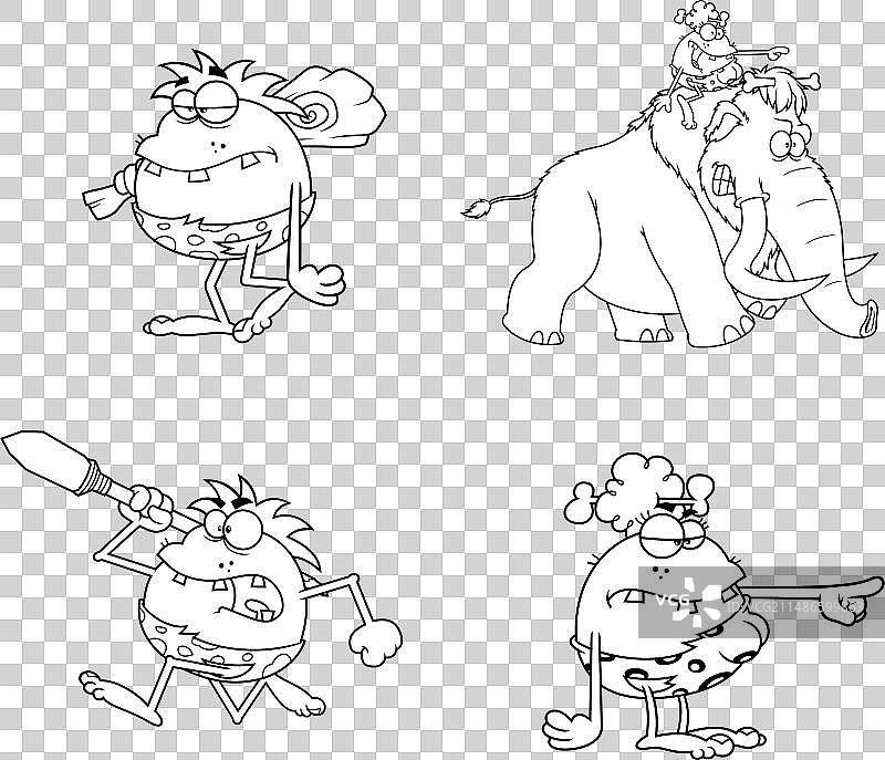 卡通穴居人角色合集轮廓图图片素材