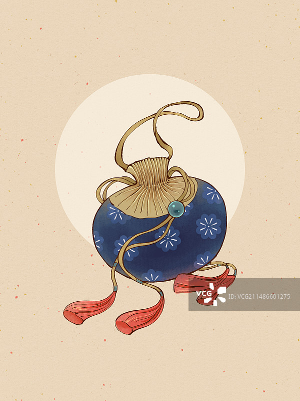 手绘国风新中式风格古风香包插画素材图片素材