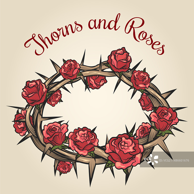 荆棘与玫瑰雕刻徽章图片素材
