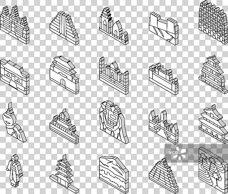 亚洲建筑和景观2.5D图标集图片素材
