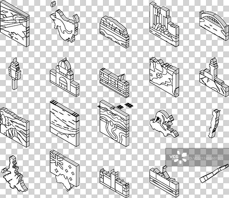 澳大利亚大陆地貌2.5D图标集图片素材