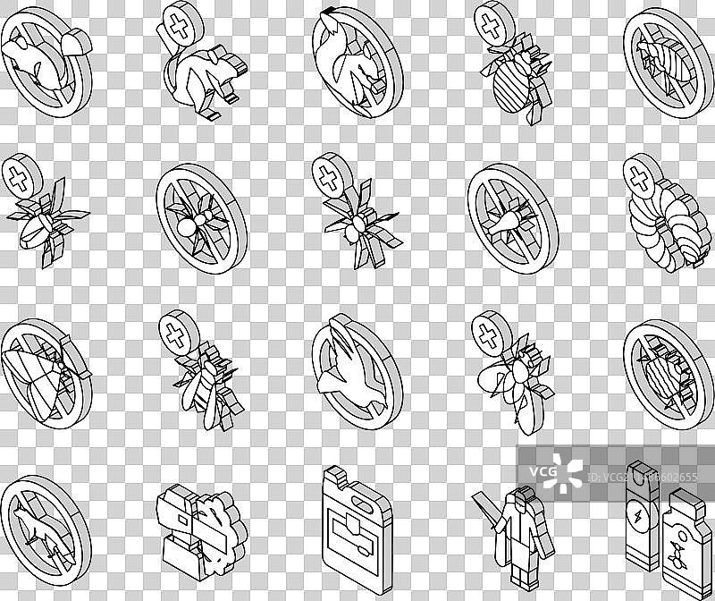 害虫防治服务处理2.5D图标集图片素材