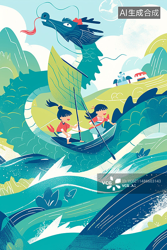 【AI数字艺术】划龙舟图片素材