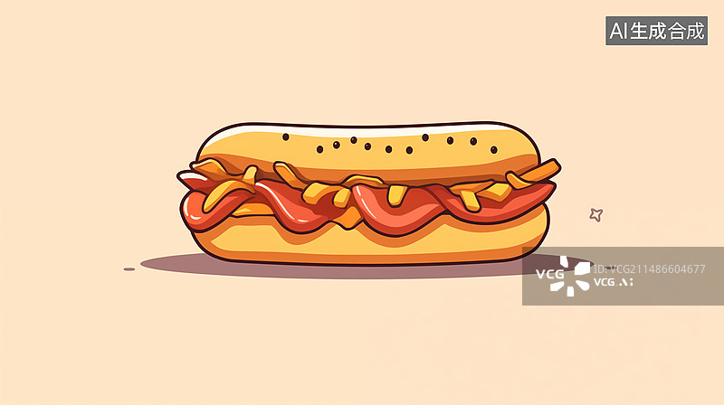 【AI数字艺术】手绘卡通美味的热狗插画图片素材
