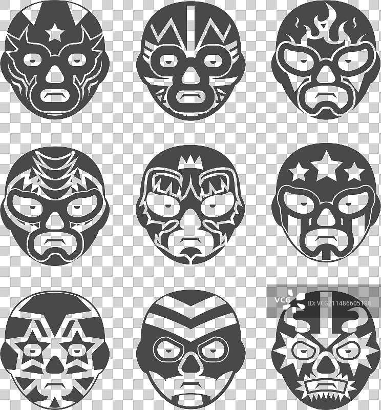 墨西哥摔跤面具图标集图片素材