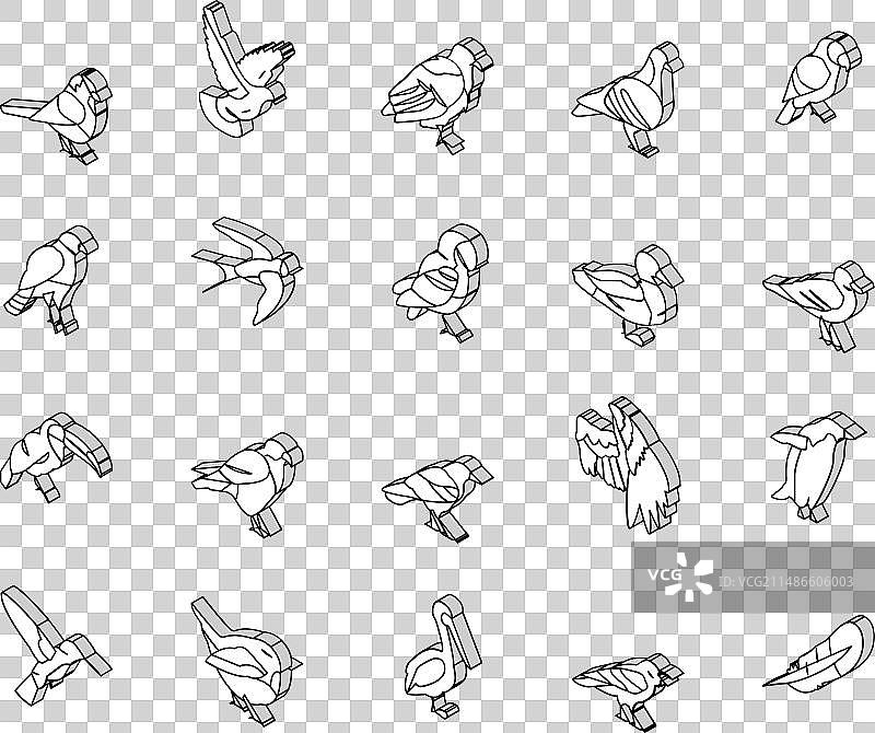 带有羽毛的鸟类动物2.5D图标图片素材