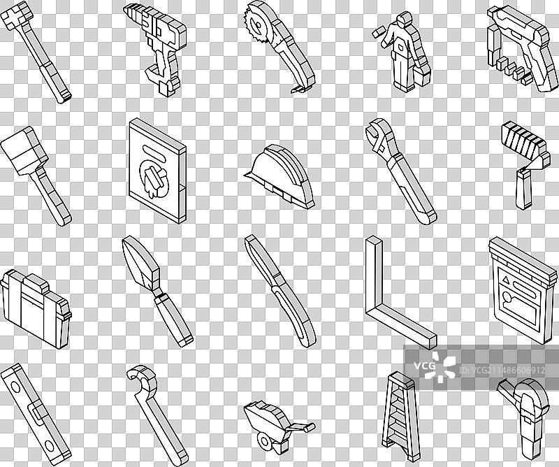 2.5D建筑工具锤子维修钻头等距图标图片素材