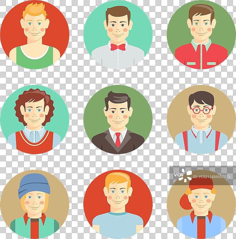 扁平风格的男孩头像面孔合集图片素材