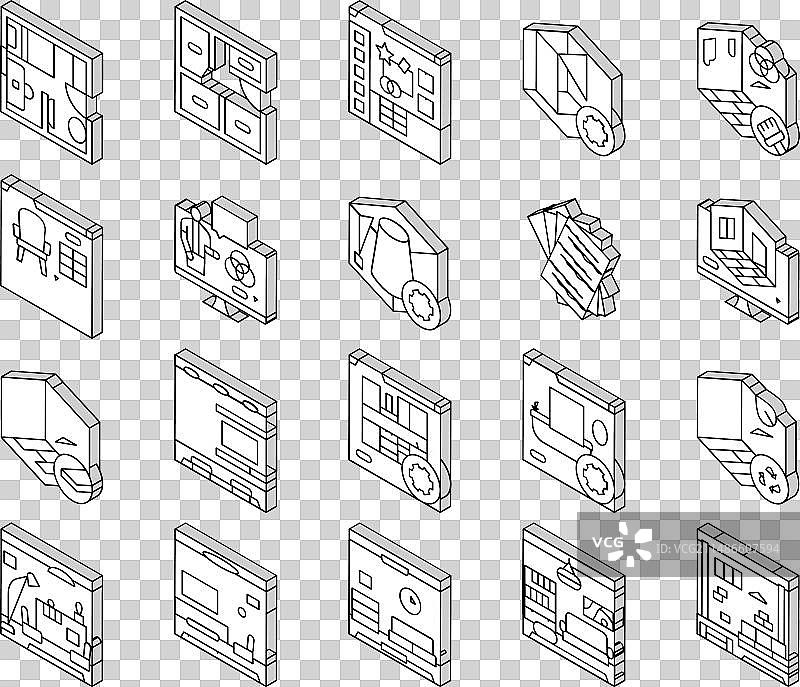 室内设计师办公室2.5D图标集图片素材